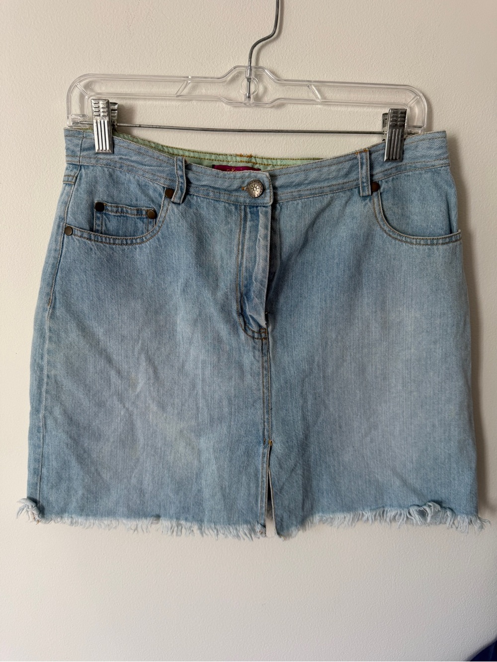 Light Wash Denim Mini Skirt with Front Slit